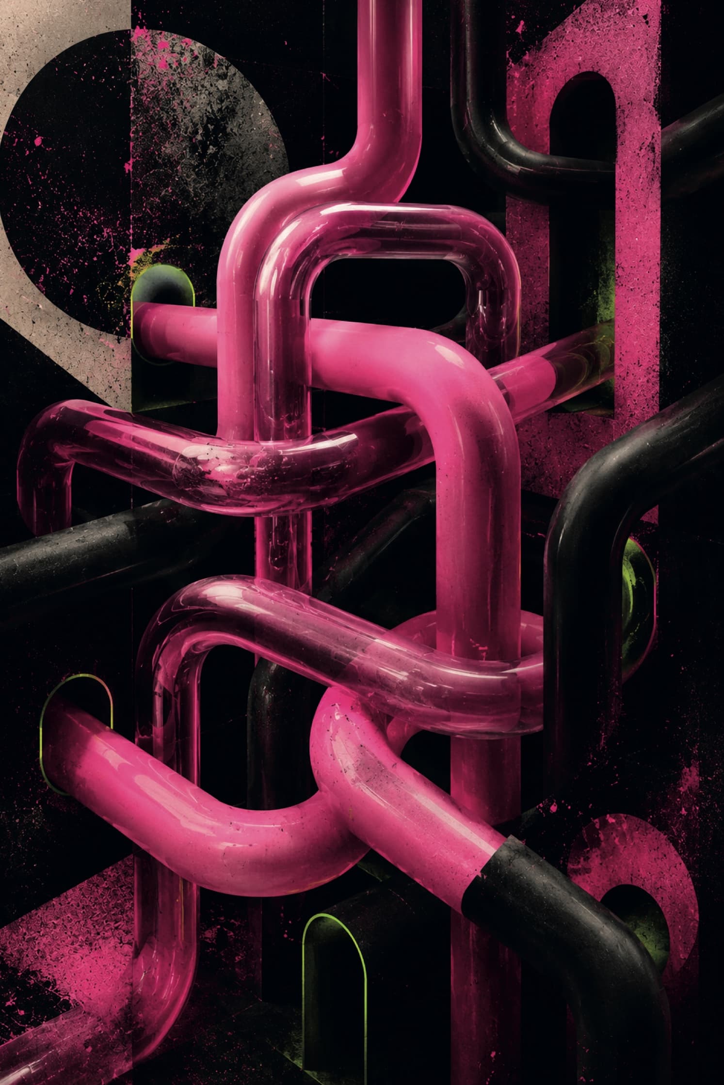 Exploración de Loop: cadenas fucsia y negras entrelazadas