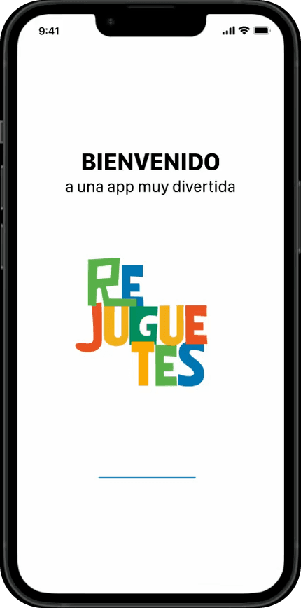 Pantalla de bienvenida con el logotipo de ReJuguetes
