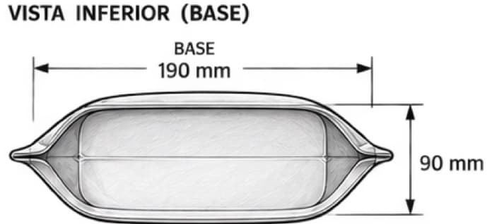 Plano de la base: 190 × 90 mm