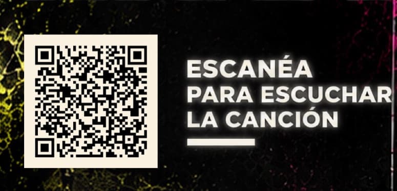 Detalle del QR de la aficheta Distorsión: «Escaneá para escuchar la canción»