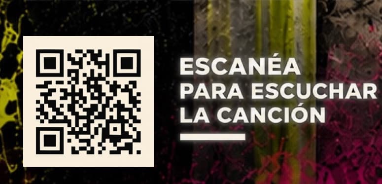 Detalle del QR de la aficheta Encajar: «Escaneá para escuchar la canción»