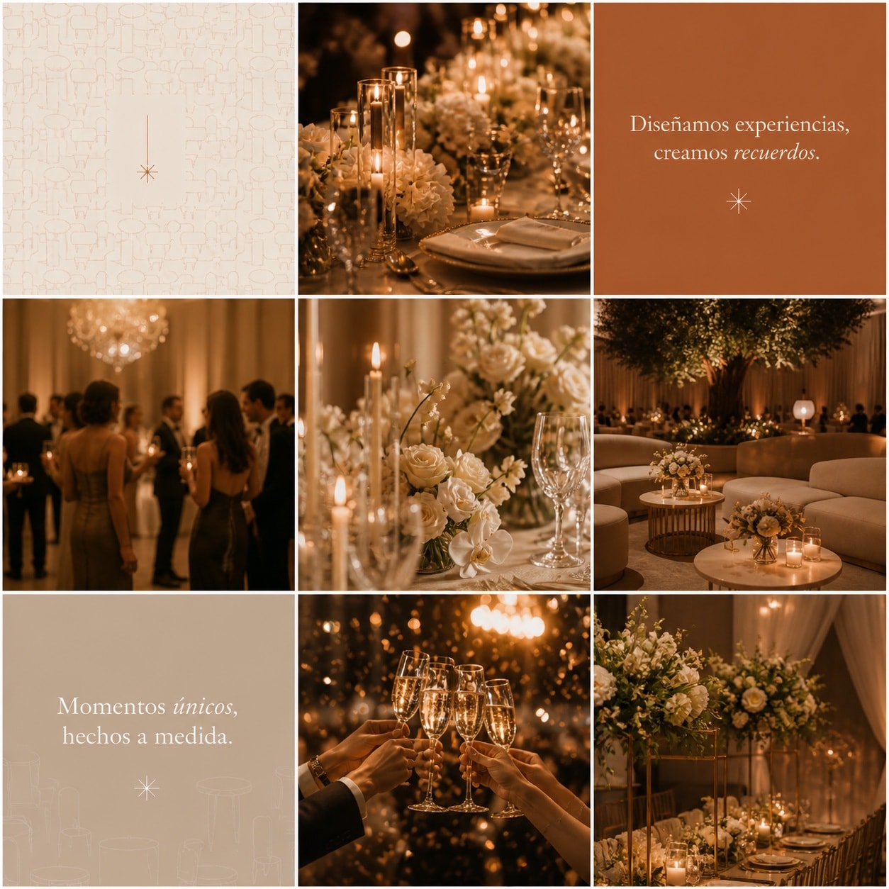 Fotografías del nuevo estilo: invitados con luz cálida, detalle de flores y velas, living de eventos